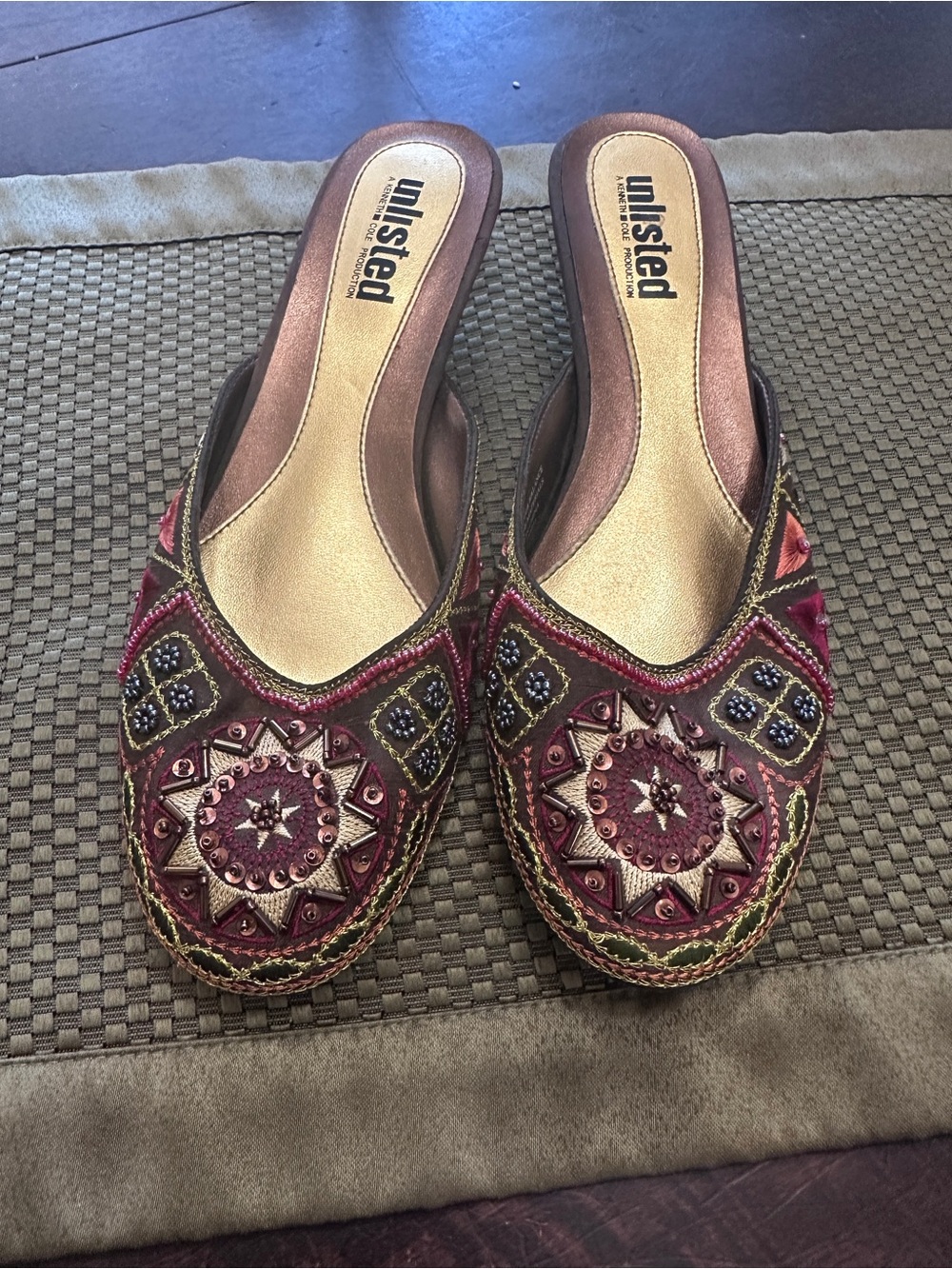Unlisted by Kenneth Cole Burgundy Embroidered Slip-On Mules